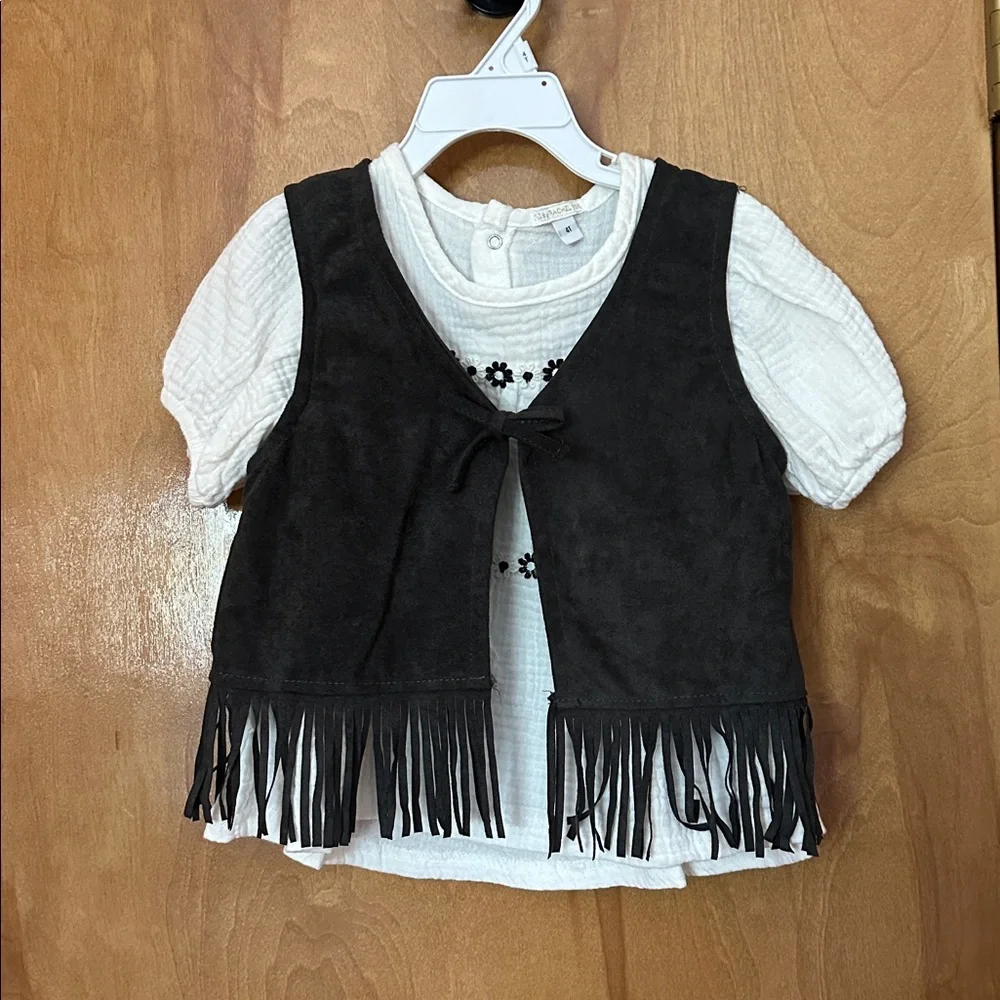 4 pc. Rachel Zoe Black Fringe Vest and Floral Pants Set